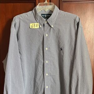 Ralph Lauren Men's Navy and White Shirt Size Large